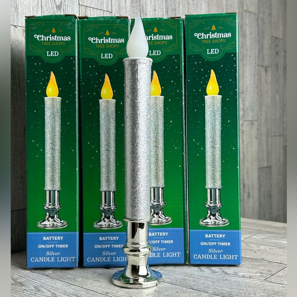 Christmas Tree Shop LED Battery On/Off Silver Candle Light 4pk New